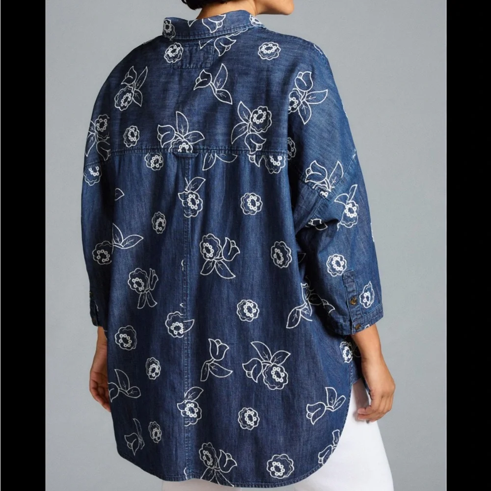 Anthropologie Maeve Oversized Embroidered Shirt size XS/S - Picture 2 of 8